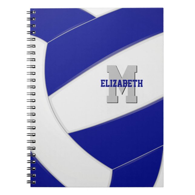 Carnet bleu blanc personnalisé filles garçons volley-ball (Devant)