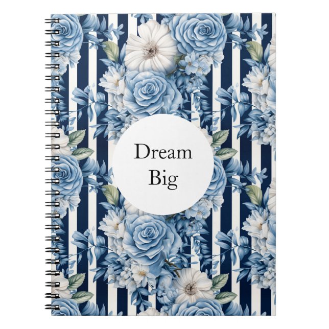 Carnet Bleu blanc rayures florales (Devant)