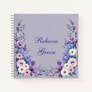 Carnet Bleu, blanc, rose et pourpre délicats fleurs estiv