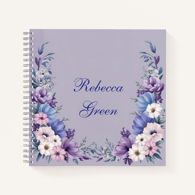 Carnet Bleu, blanc, rose et pourpre délicats fleurs estiv (Devant)