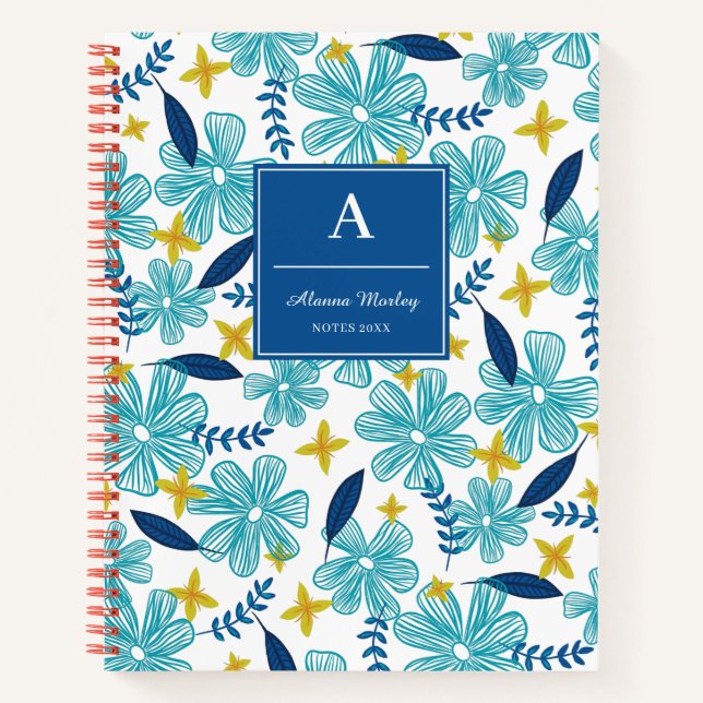 Carnet Bleu bleu tropical modèle floral (Devant)