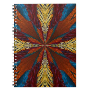 Carnet Bleu Brown Rouge Abstrait Plumes Art