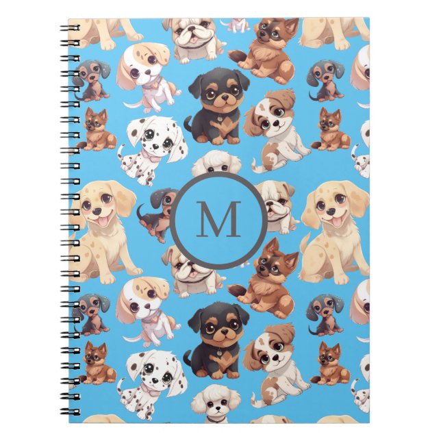 Carnet Bleu chien chiot mignon (Devant)