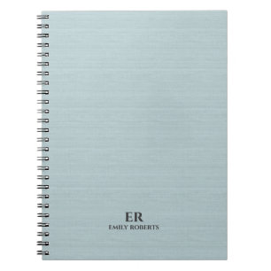 Carnet Bleu clair Burlap Typographie Noir Minimaliste De