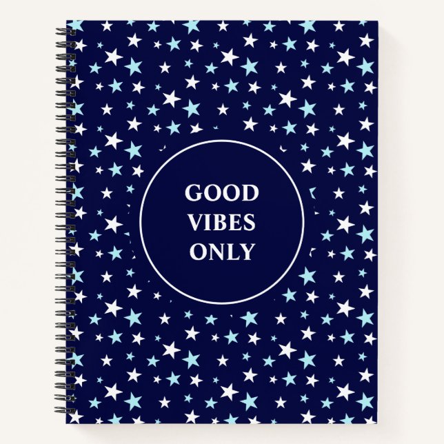 Carnet Bleu clair et étoiles blanches sur fond bleu marin (Devant)