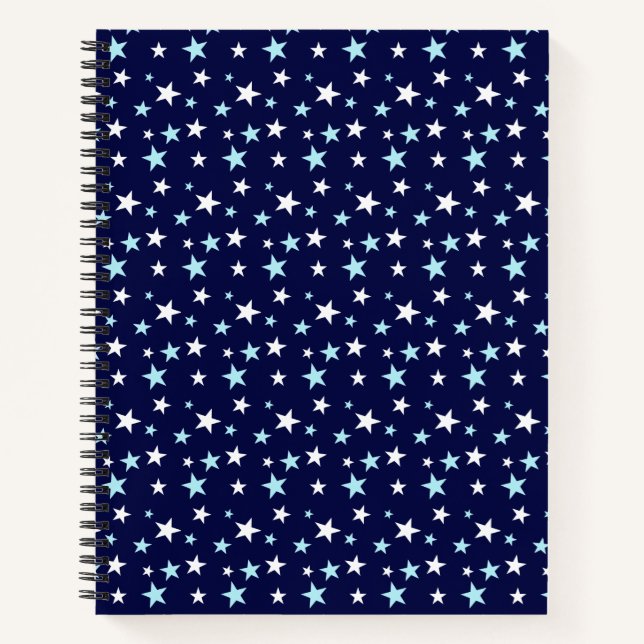 Carnet Bleu clair et étoiles blanches sur fond bleu marin (Devant)