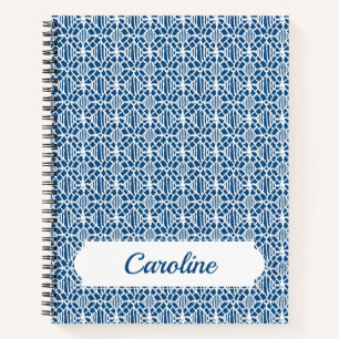 Carnet Bleu Classique Avec Motif Crochet Blanc