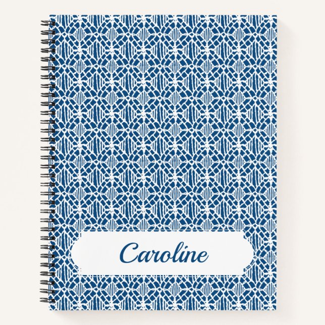 Carnet Bleu Classique Avec Motif Crochet Blanc (Devant)