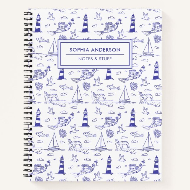 Carnet Bleu côtier fantaisiste dessiné à la main avec pha (Devant)