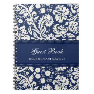 Carnet bleu de damassé de livre d'invité de