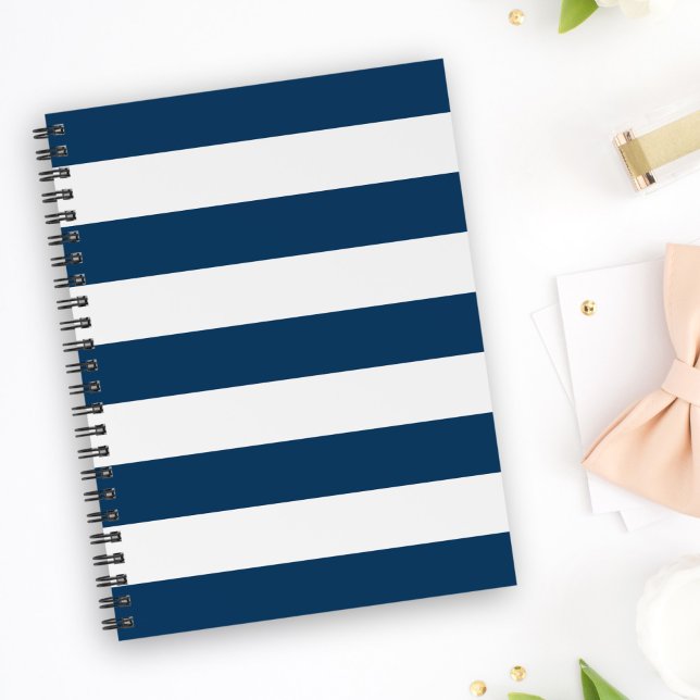 Carnet Bleu de marine, Blancs, Motif rayé (Créateur téléchargé)