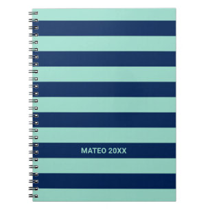 Carnet Bleu de mer vert et bleu marine avec nom