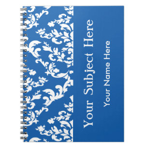 Carnet Bleu Denim Gras Mod Damassé avec texte personnalis