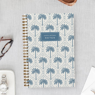 Carnet Bleu Denim Treillis de Palmier Personnalisé