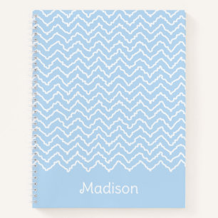 Carnet Bleu Et Blanc Chevron Zigzag Ondulé Avec Nom