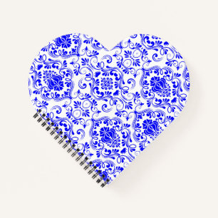 Carnet Bleu et blanc Damas motif floral élégant