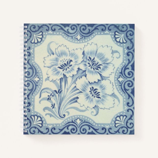 Carnet Bleu et blanc Floral Victorian Majolica Antique (Devant)