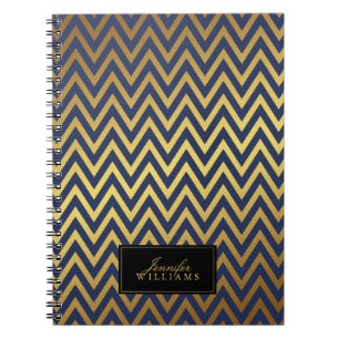 Carnet Bleu et Faux Gold Chevron Stripes Personnalisées