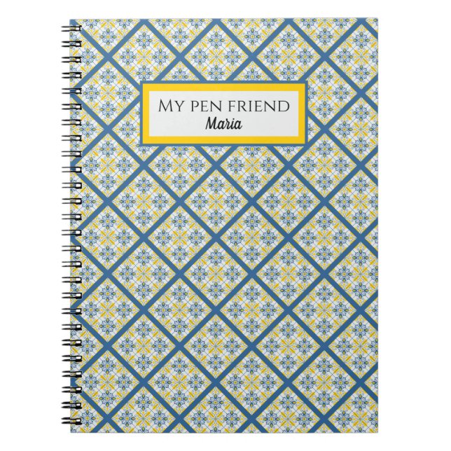 Carnet Bleu et jaune joli carrelage portugais motif (Devant)