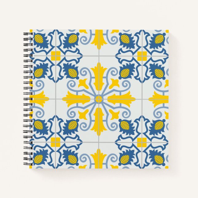 Carnet Bleu et jaune joli carrelage portugais motif (Devant)
