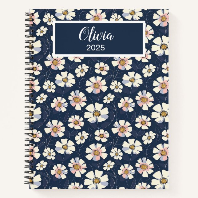 Carnet Bleu et motif floral (Devant)