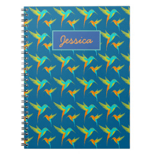 Carnet Bleu exotique élégant de colibris personnalisé