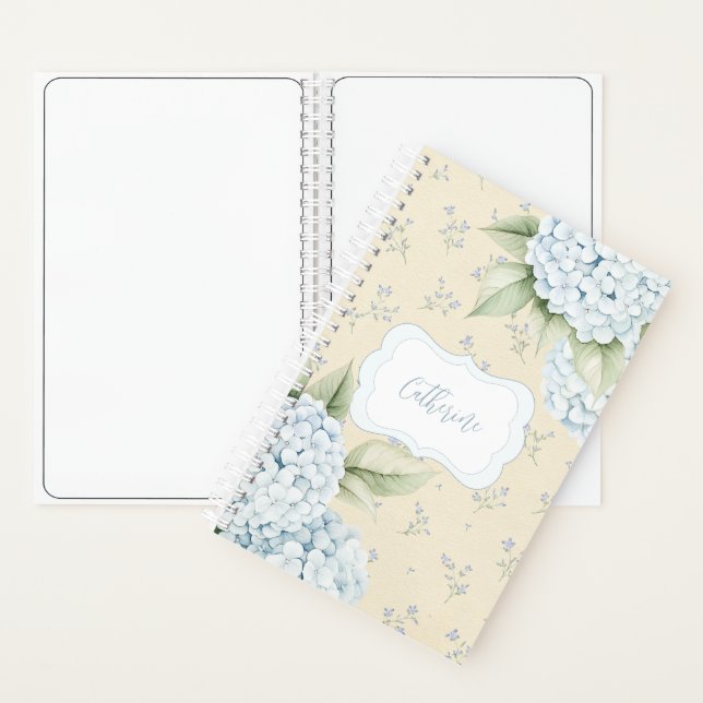 Carnet Bleu Floral Bleu Hydrangea Jaune (À l'intérieur)