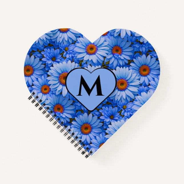 Carnet Bleu floral bleu tournesol bleu marguerites motif (Devant)