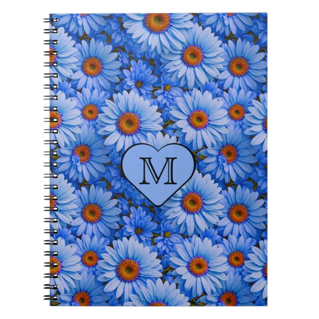 Carnet Bleu floral bleu tournesol bleu marguerites motif (Devant)