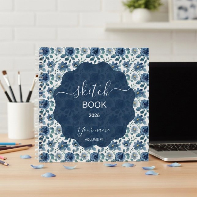 Carnet Bleu Floral Élégant (Créateur téléchargé)