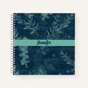 Carnet Bleu foncé et Feuilles verts Turquoises