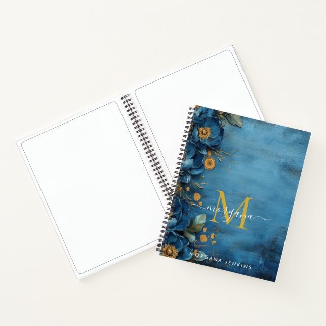 Carnet Bleu foncé et or pivoine (Intérieur)
