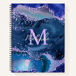 Carnet Bleu foncé et violet Parties scintillant Agate océ