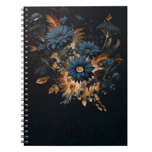 Carnet Bleu foncé Marine & or Rustique Floral Glam Boho (Devant)