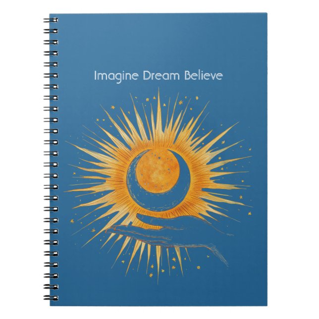 Carnet Bleu Imagine Rêve Croire Or Orange Soleil Main (Devant)