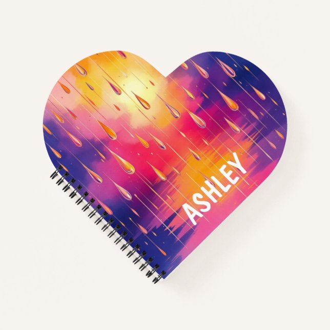 Carnet Bleu Jaune gouttes de pluie Aquarelle Peinture (Devant)