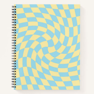 Carnet Bleu jaune rétro Pastel Chèques déformés À damiers