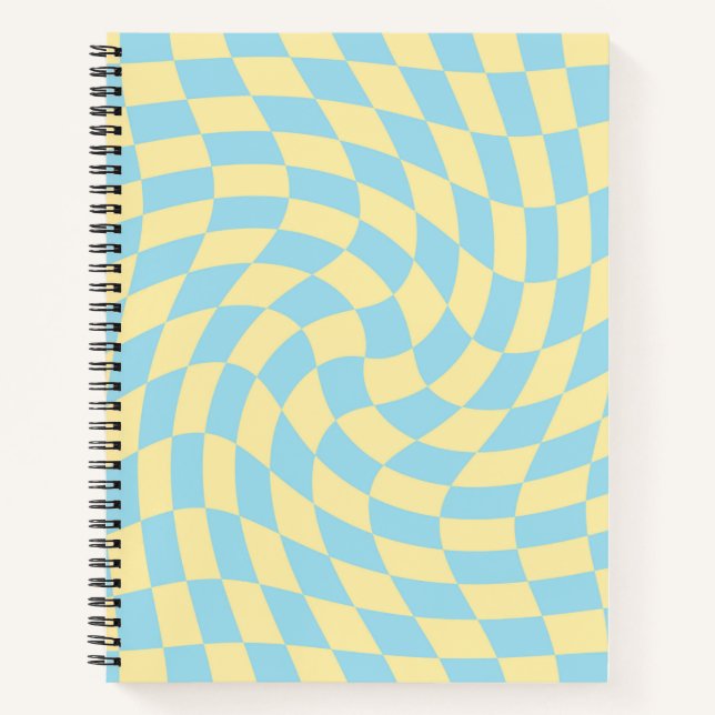 Carnet Bleu jaune rétro Pastel Chèques déformés À damiers (Devant)