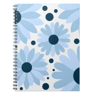 Carnet Bleu marguerite de style rétro et points bleu fonc