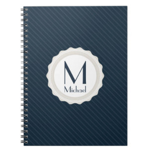 Carnet Bleu marine classique Pin-rayé - monogramme fait