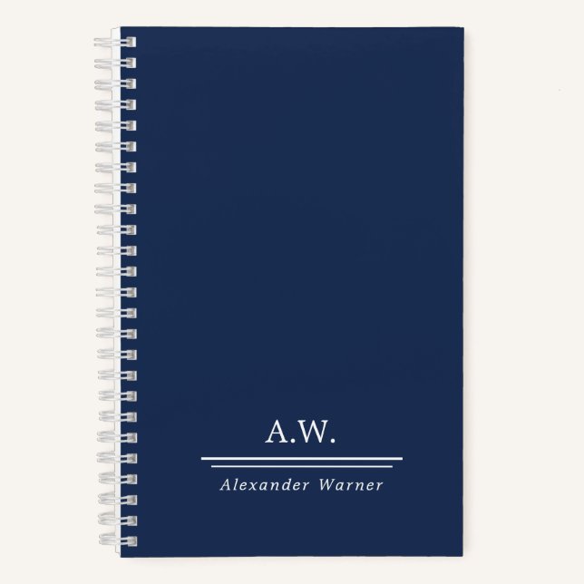Carnet Bleu marine élégant monogramme & nom (Recto)