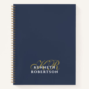 Carnet Bleu Marine Monogramme Or Blanc Minimaliste Chic H