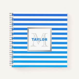 Carnet Bleu Moderne Grilles Ombre De Nom Monogramme