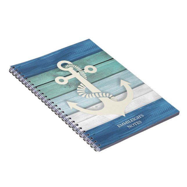 Carnet Bleu Nautique Blanc Perdu Bois Notes Ancres (Côté Droit)