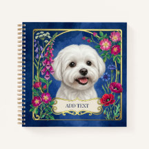 Carnet bleu personnalisé chien maltais