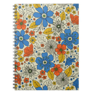 Carnet Bleu rétro, Jaune & Orange Floral