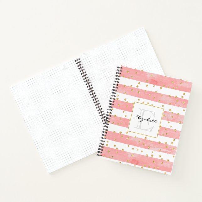 Carnet Bleu rose | Faux Gold Confetti Monogramme (Intérieur)
