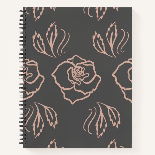 Carnet Bleu Rose Line Art / Élégant Floral (Devant)