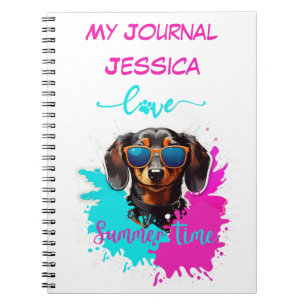 Carnet Bleu rose mignon Dachshund chien