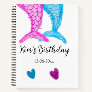 Carnet bleu rose sirène aquarelle ajouter nom anniversair